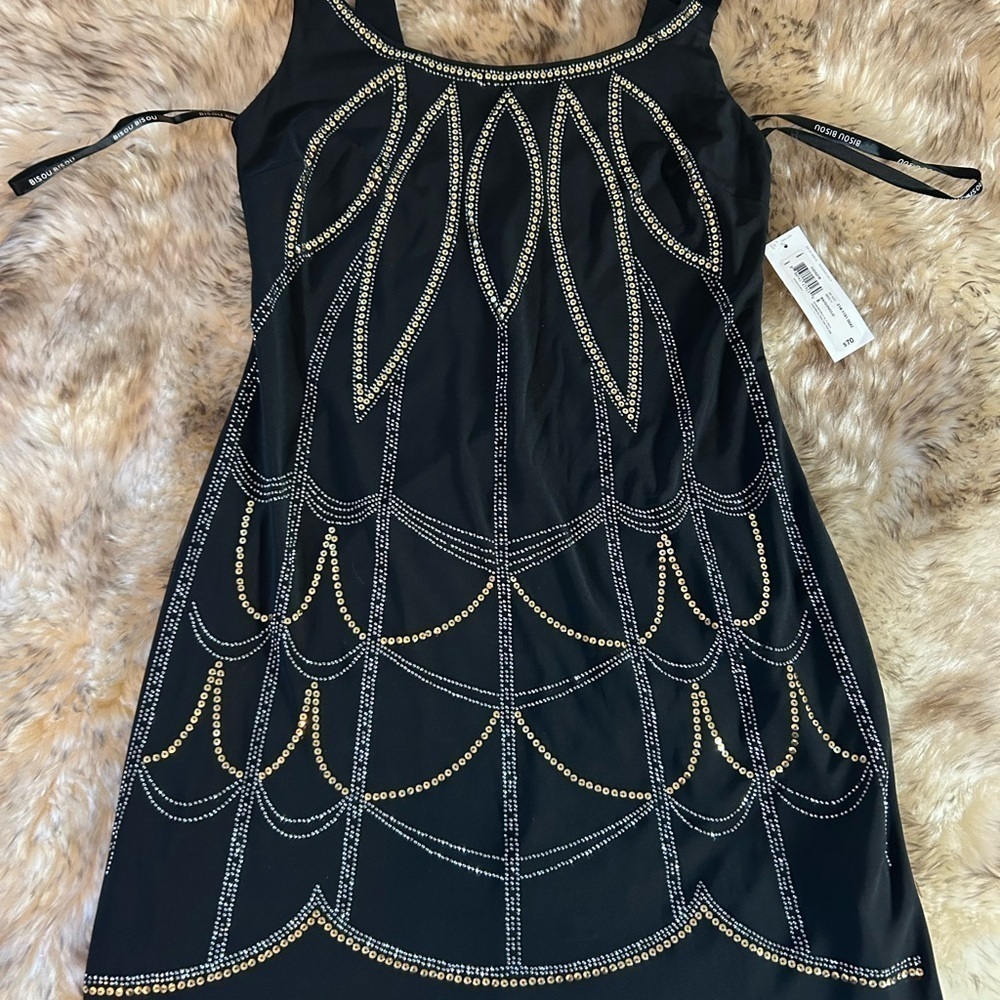 NWT Bisou Bisou Size 8 Black Tank Mini Dress with intricately designed sparkle